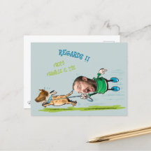 Funny Face Foto Man Wanderhund spielerisch Postcar