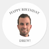 Funny Face Happy Birthday Drink Foto Runder Aufkleber (Vorderseite)