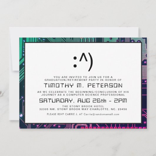 Funny Face Minimal Computer Science Grad Einladung (Vorderseite)