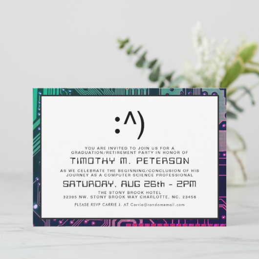 Funny Face Minimal Computer Science Grad Einladung (Stehend Vorderseite)