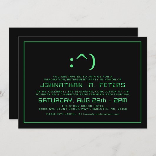 Funny Face Minimal Programmer Abschluss laden ein Einladung (Vorne/Hinten)