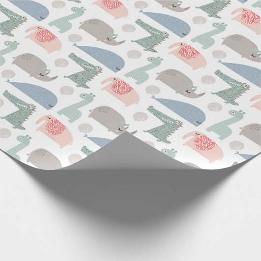 Funny Face Niedlich Doodle Tiermuster Geschenkpapier (Ecke)