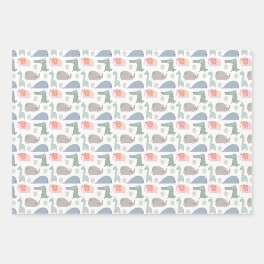 Funny Face Niedlich Doodle Tiermuster Geschenkpapier Set (Vorderseite 3)