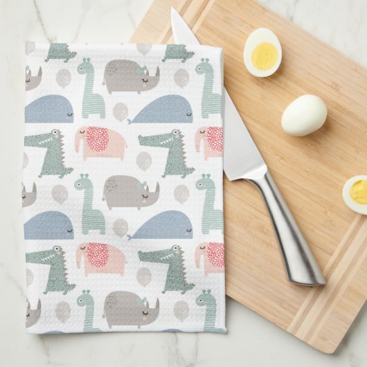 Funny Face Niedlich Doodle Tiermuster Geschirrtuch (Viertel Falte)