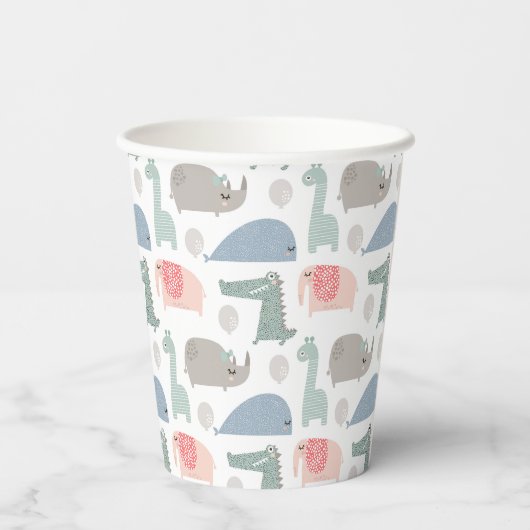 Funny Face Niedlich Doodle Tiermuster Pappbecher (Rückseite)