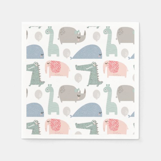 Funny Face Niedlich Doodle Tiermuster Serviette (Vorderseite)