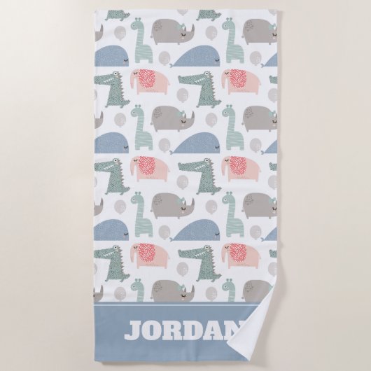 Funny Face Niedlich Doodle Tiermuster Strandtuch (Vorderseite)