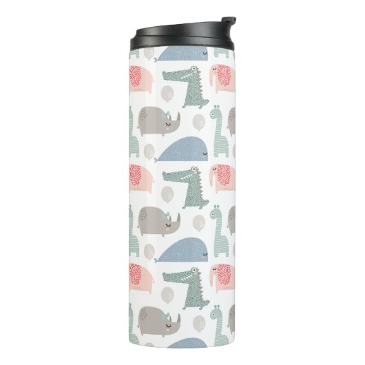 Funny Face Niedlich Doodle Tiermuster Thermosbecher (Nach links gedreht)