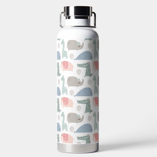 Funny Face Niedlich Doodle Tiermuster Trinkflasche (Rückseite)