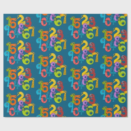 Funny Face Numbers Design Wrapping Paper Geschenkpapier (Flach)