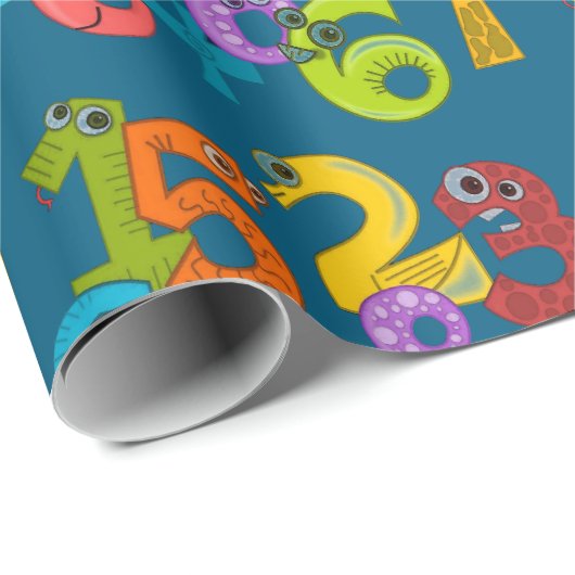 Funny Face Numbers Design Wrapping Paper Geschenkpapier (Rolleneckpunkt)