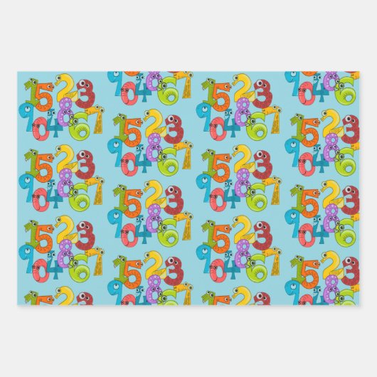 Funny Face Numbers Design Wrapping Paper Geschenkpapier Set (Vorderseite 2)