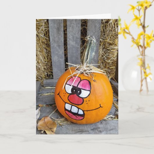 funny face on painted pumpkin karte (Gelbe Blume)