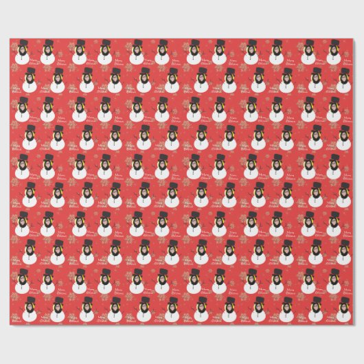 Funny Face Snowman Frohe Weihnachts-Foto Custom Geschenkpapier (Flach)