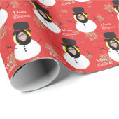 Funny Face Snowman Frohe Weihnachts-Foto Custom Geschenkpapier (Rolleneckpunkt)