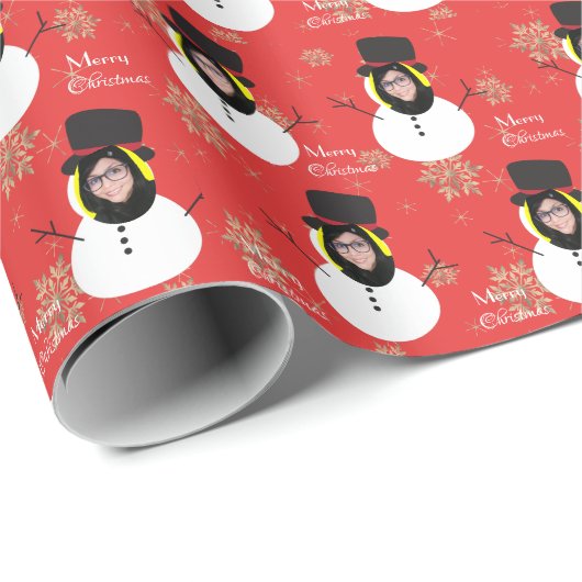 Funny Face Snowman Frohe Weihnachts-Foto Custom Geschenkpapier (Rolleneckpunkt)
