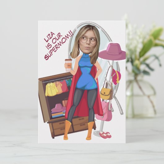 Funny Face | Super Mama's Day Foto Fun Card Einladung (Stehend Vorderseite)