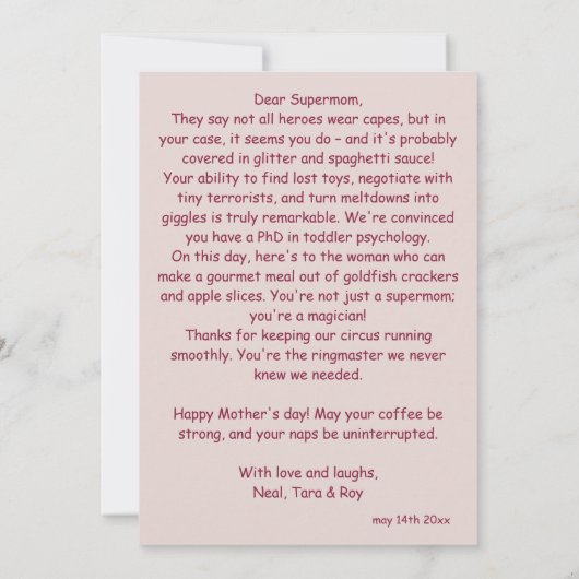 Funny Face | Super Mama's Day Foto Fun Card Einladung (Rückseite)