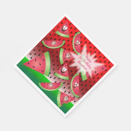 Funny Face Watermelon Design Serviette (Ecke)