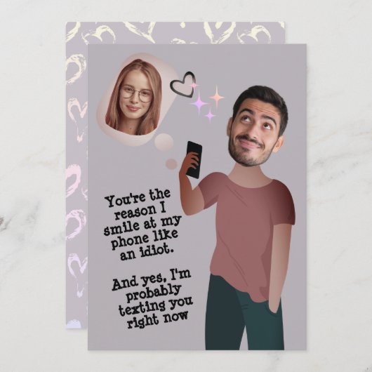 Funny Face | Whimsical Foto Fun Valentine's Card Einladung (Vorne/Hinten)