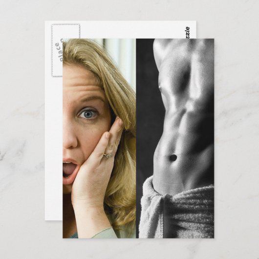 Funny Face Woman und Hunk Typ Abs Template Postkarte (Vorne/Hinten)