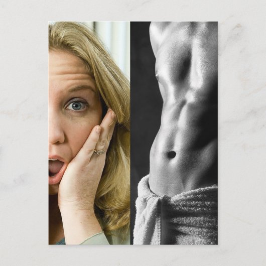 Funny Face Woman und Hunk Typ Abs Template Postkarte (Vorderseite)