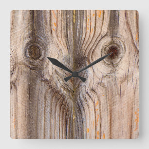 Funny Face, Wood Grain Quadratische Wanduhr