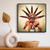 Funny Face Wood Kachina Doll Enjoy Every Moment Quadratische Wanduhr