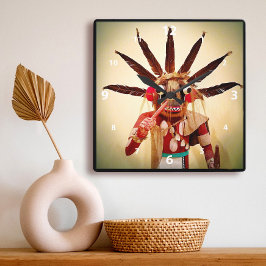 Funny Face Wood Kachina Doll Enjoy Every Moment Quadratische Wanduhr