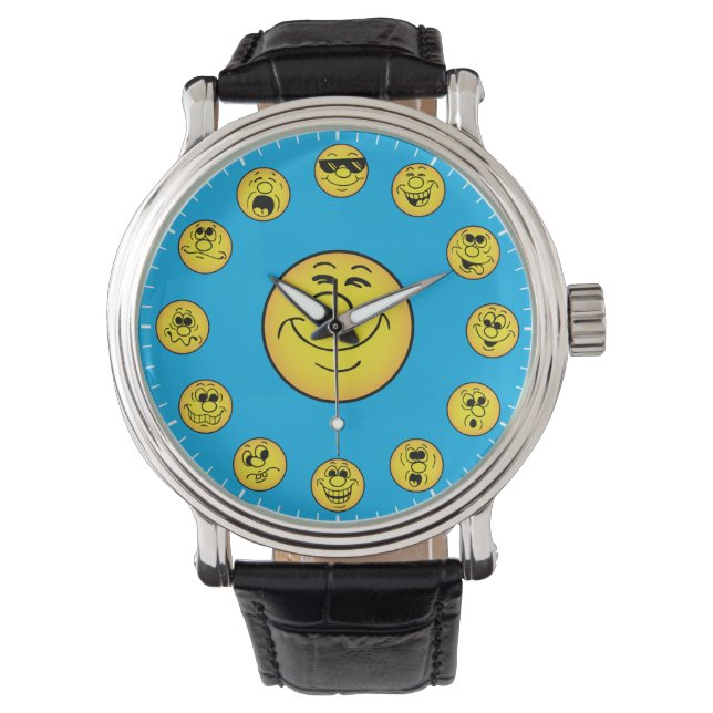 Funny Faces & Expressions Emoji's in Yellow Watch Armbanduhr (Vorderseite)