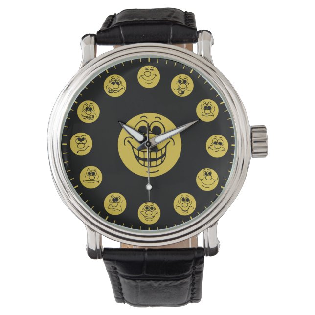 Funny Faces & Expressions in Gold Emojis Armbanduhr (Vorderseite)
