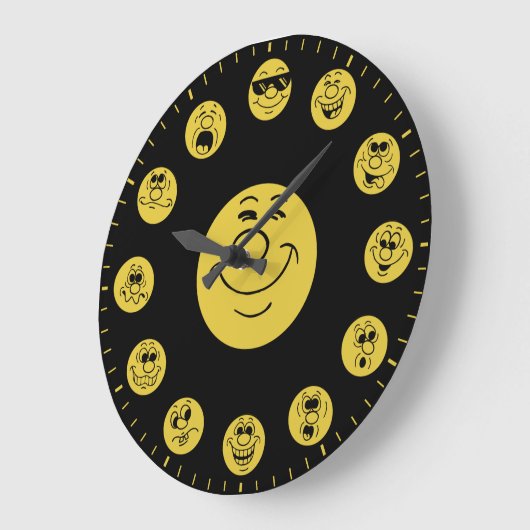 Funny Faces & Expressions in Gold Emoji's Große Wanduhr (Winkel)