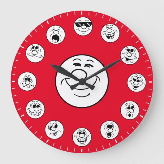 Funny Faces & Expressions in White Emoji's Große Wanduhr (Vorderseite)