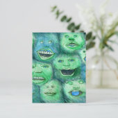 Funny Faces. Spaß Cartoon Monster. Grün. Postkarte (Stehend Vorderseite)