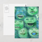Funny Faces. Spaß Cartoon Monster. Grün. Postkarte (Vorne/Hinten)