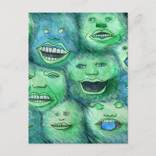Funny Faces. Spaß Cartoon Monster. Grün. Postkarte (Vorderseite)
