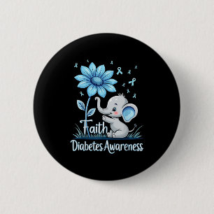 Funny Faith Elephant Sunflower Ribbon Diabetes Awa Button