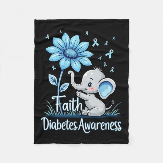 Funny Faith Elephant Sunflower Ribbon Diabetes Awa Fleecedecke (Vorderseite)