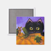 Funny Fall Black Cat Mouse Pumpkin Creationarts Magnet (Vorderseite/Rückseite)
