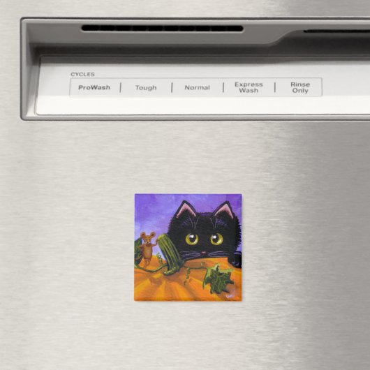 Funny Fall Black Cat Mouse Pumpkin Creationarts Magnet (In Situ (Geschirrspüler))