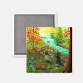 Funny Fall Cat Creationarts Magnet (Vorderseite/Rückseite)