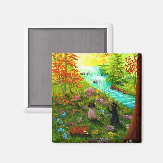 Funny Fall Cat Creationarts Magnet (Vorderseite/Rückseite)