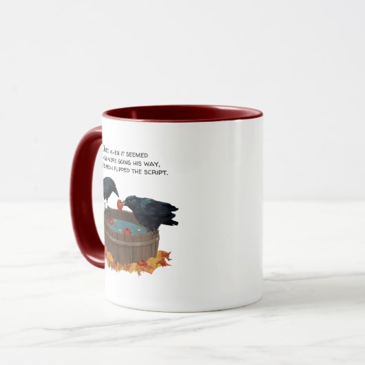 Funny Fall Crows Bobbing für Äpfel Herbst Apfelwei Tasse (Vorderseite Links)