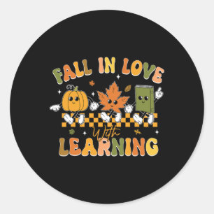 Funny Fall in Liebe mit Lernen Retro Pumpkin als Runder Aufkleber