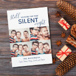 Funny Family 4 Foto Moderne Kinder Weihnachten<br><div class="desc">Haben Sie Kinder, die nicht still sitzen oder total verrückt sind? Diese lustige Urlaubskarte ist für Sie. Fügen Sie einfach Ihre eigenen Familiennamen und modernen Schriftart in Weiß auf unserer Weihnachtskarte Silent Night ein. Fügen Sie einfach vier Ihrer schönsten Kinderbilder hinzu und freuen Sie sich auf Ihre Familie und Freunde...</div>