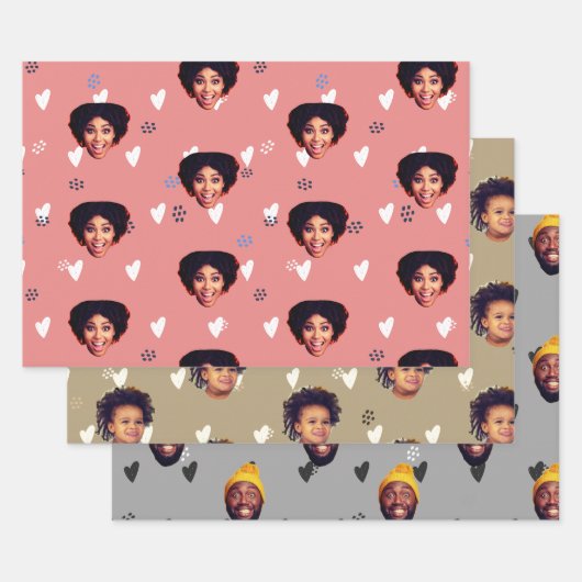 Funny Family Faces and Hearts über Dusty Farben Geschenkpapier Set (Set)