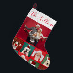 Funny Family Foto Collage Name Red Christmas Großer Weihnachtsstrumpf<br><div class="desc">Ihr Foto Custom Personalisiert Funny Family Collage Red Christmas StockingsFunny Family Foto Collage Name Roter Weihnachtsweihnachtsweih Grosser Strumpf mit Schneefall auf soliden roten leuchtenden Farben. Modernes und einfaches Design.</div>