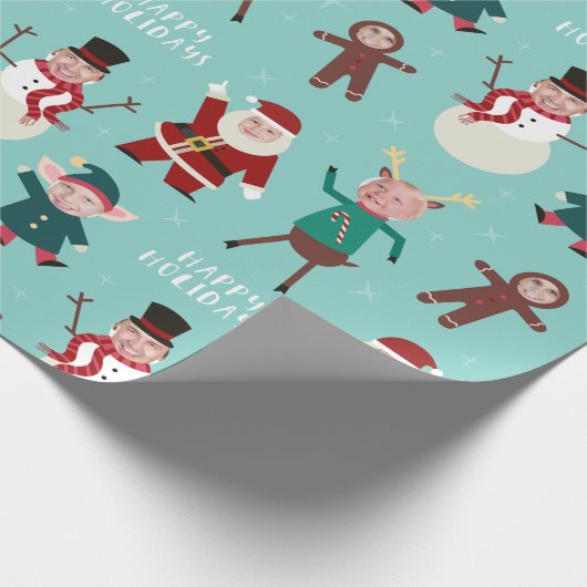 Funny Family Foto Holiday Wrapping Paper Geschenkpapier (Ecke)