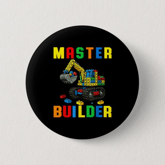 Funny Family Master Builder Building Bricks Blocks Button (Vorderseite)