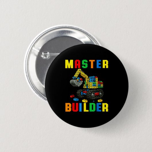 Funny Family Master Builder Building Bricks Blocks Button (Vorne & Hinten)